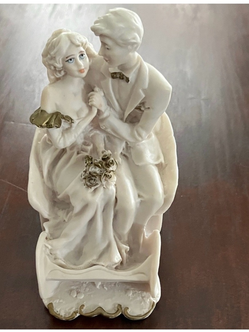 Vintage Miriam Porcelain Figurine Base — White with Gold Detail